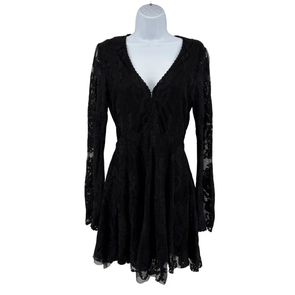 Free People Reign Over Me Lace Mini Dress 6 Black Elena Gilbert TVD ASO